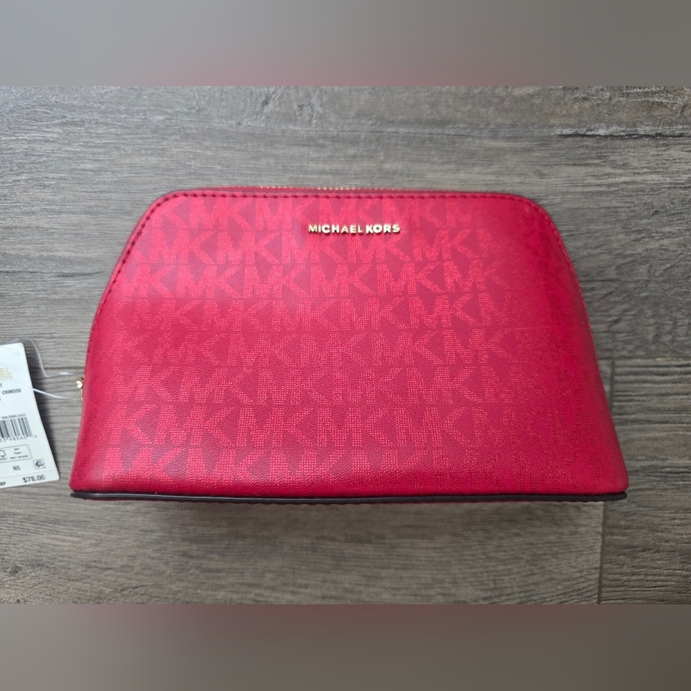 Michael Kors Jet Set Travel Pouch Crimson NWT Vacation Everyday Essentials